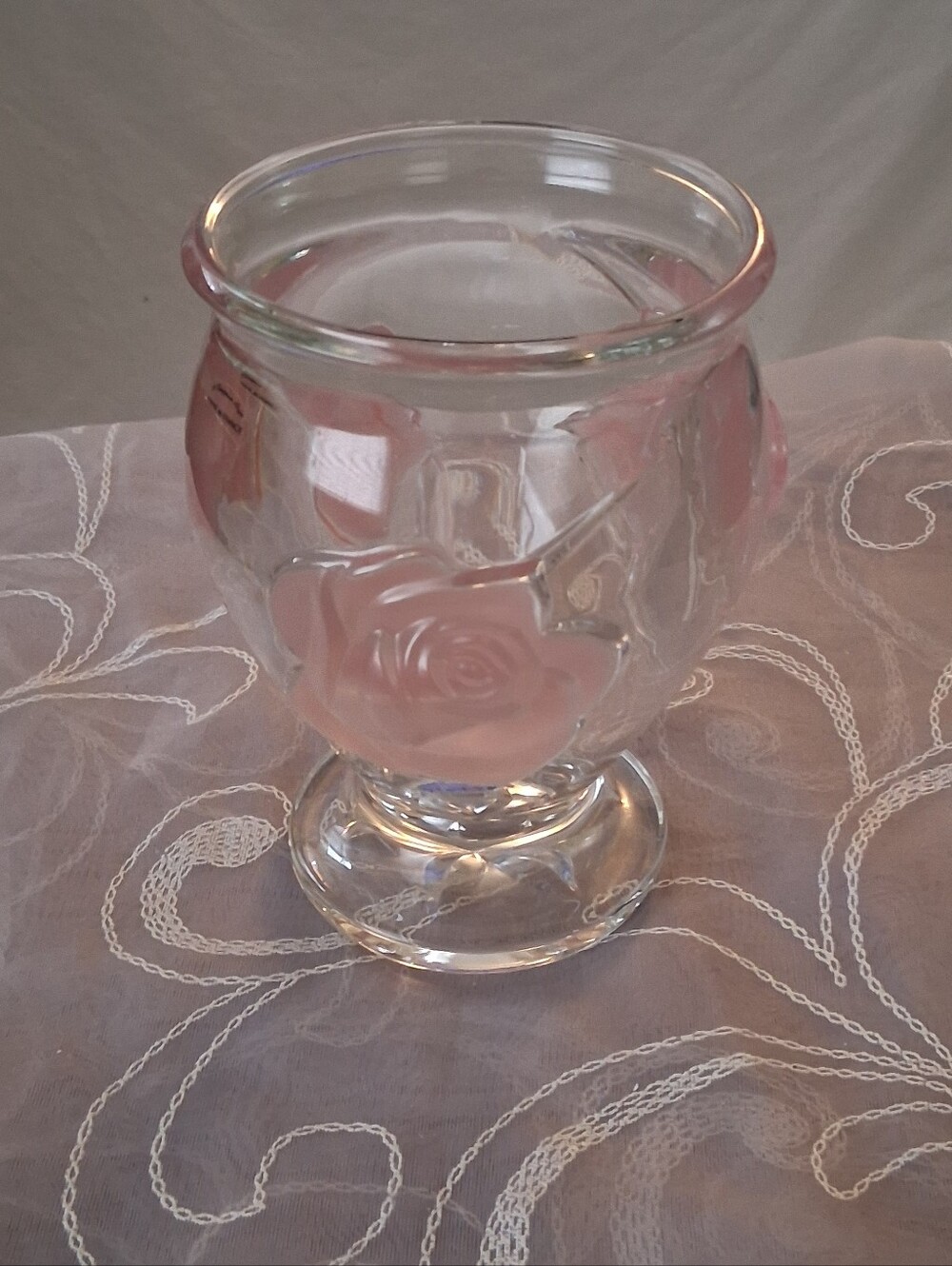 Vintage (1980s) Teleflora Frosted Pink Rose Glass Vase